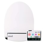 Infinity Eaze-Z3 bidet seat in white with its wireless remote showing the Stop, Rear, Front, Dry and Auto buttons