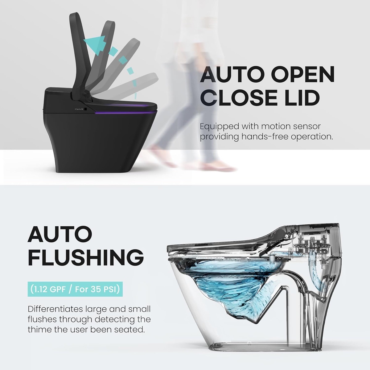VOVO TCB-090SA motion-sensor auto open and close lid and auto flushing system