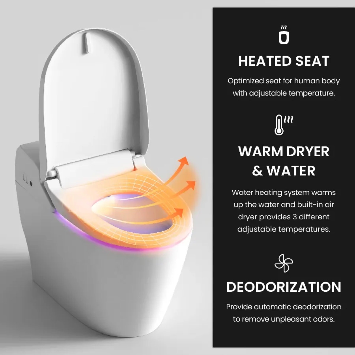 VOVO TCB-8100 heated seat, warm water and dryer, and automatic deodorization
